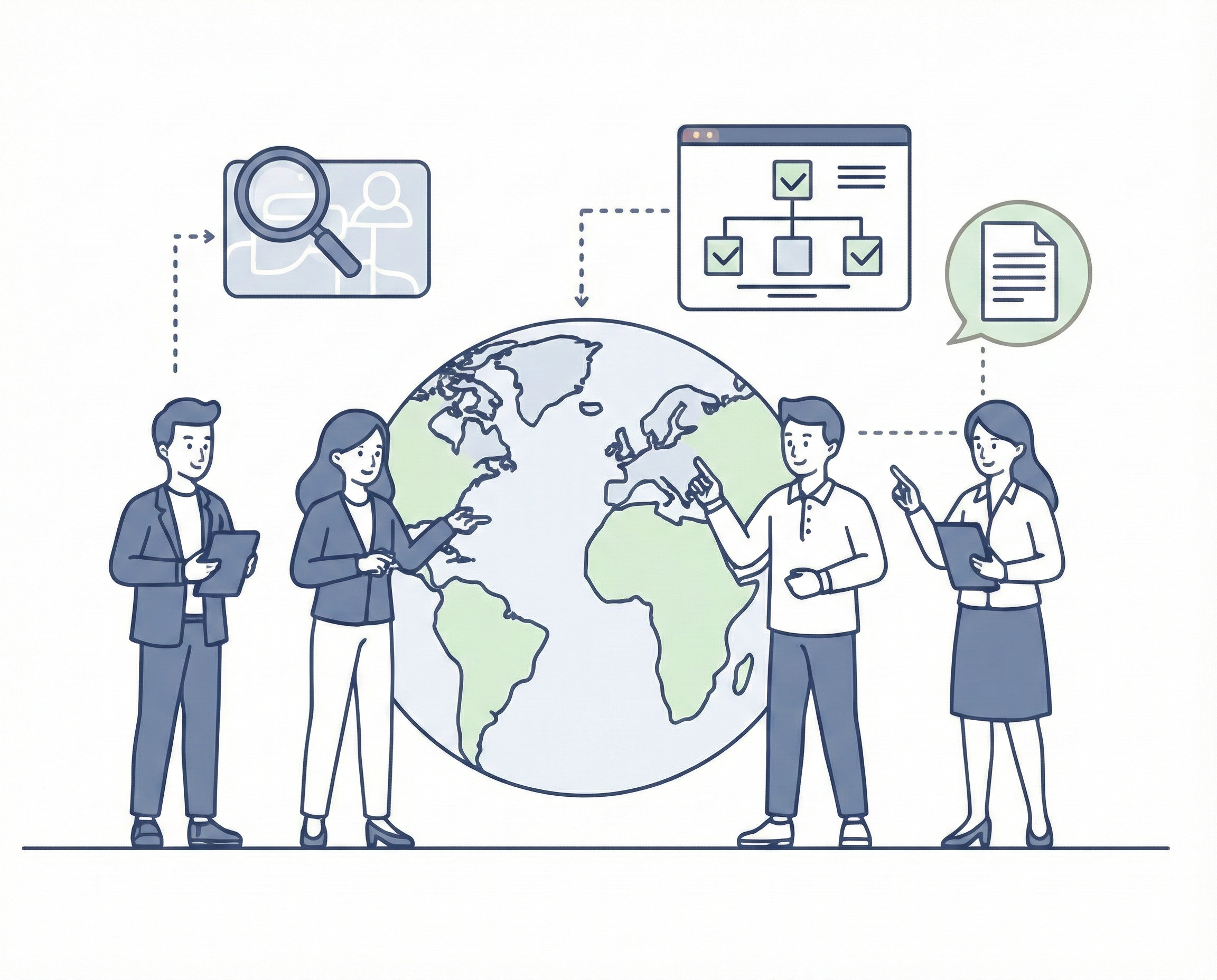 外国人ドライバー候補者の募集・選定プロセスを表すイラスト - スキル評価と面接